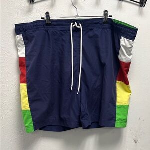Blue and Red Swim Trunks with Drawstring Waist